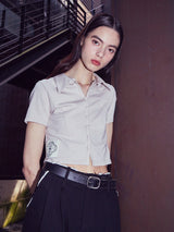 [LINE] Line Button Crop T-shirt (Beige)