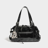 Leopard Print Studded Biker Tote Bag