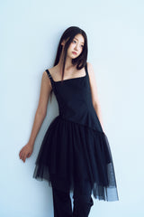 unbalance buckle backless dress_black