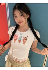 アイスクリームレースレイヤード半袖Tシャツ