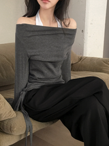 Eden Off Shoulder Boat Neck Halter T-shirt (3color)
