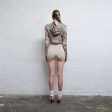 Cowl Neck Cropped Hooded Top [Beige]