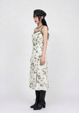 OLIVE PETAL TIE HALTER SLIT DRESS