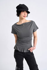 ドレープフリルスリムTシャツ