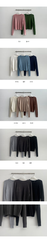 [Round neck/V-neck] ツトスリムケーブルニット (11 colors)