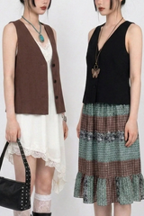 NATURAL LINEN BUTTON VEST (BROWN, BLACK 2COLORS!)