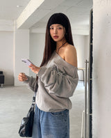 Rainy Lettering Off-Shoulder Sweatshirt