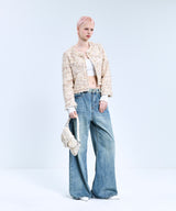 85-VIVAJ050 Line Point Crop Tweed Jacket BROWN