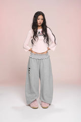 eat me plz * ラビットプリントライトピンクウエストバンドフィッテッドセブンスリーブTシャツ