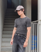 Washed Rib Muscle Fit Short Sleeve Knit