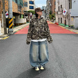 ヴィンテージクロップドカモフラージュボタンフーディジャケット