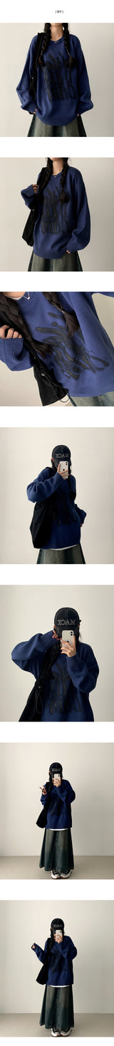 Graffiti Printing Boxy Fit Round Knit