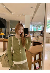 high-neck button bold ribbed loose fit knitwear
