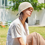 VZ Long Label Punching Knit Bucket Hat / Ivory