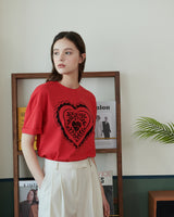 HEART PRINT T-SHIRT [RED]