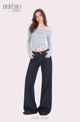 Dark deep long denim flare jeans