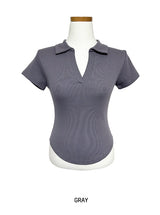 Rie rounding collar short-sleeved T-shirt
