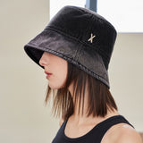 VA Stud Over Dying Denim Drop Bucket Hat / Black