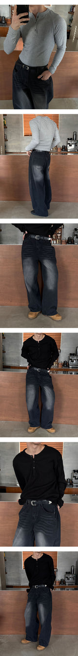 Side pin tuck wide denim pants(5color)