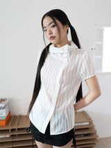 DRAPE COLLAR BLOUSE (WHITE)