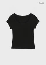 [MADE] Cozetti Lace U-Neck Short Sleeve Top