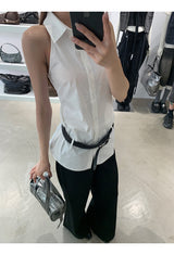 クリーンホワイト襟付きノースリーブシャツ