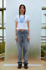 フラワークロップTシャツ(ブルー)