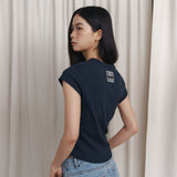 C 90S ラインベーシックTシャツ_ネイビー