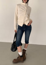 EYELET SHIRRING ZIP-UP