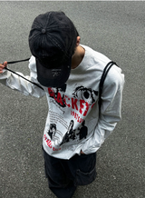 メタルプリンティング長袖ルーズフィットTシャツ