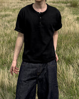 Near Henley Neck Cropped Knit Short Sleeve
