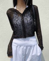  Breeze Layer See-through Button Hood Long Sleeve Knit Cardigan (4 colors)