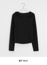 Lahomi Diagonal Ribbed Button Hood Long Sleeve Tee