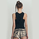 Hole Sleeveless Hoodie [Black]