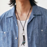 turquoise & leather cord beads necklace black