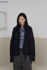 Multicolor high neck knitwear zip-up cardigan