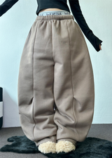 FLEECE/STRING❤FRONT POINT BALLOON PANTS 🤎🤍🖤🩶4COLOR