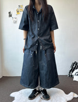Daryl Rivet Stitch Raw Denim Bermuda Shorts 2color