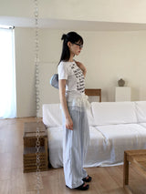 Weba Nylon Pintuck Banding Long Wide Pants