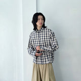 Japanese Clean Fit Classic Blurred Plaid Sharp Straight Hem Shirt