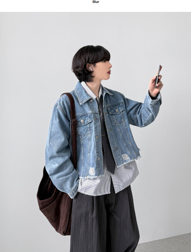 Frayed Crop Denim Jacket