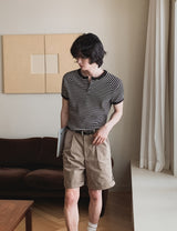 Holden Stripe Ribbed Henley Neck Ringer Short Sleeve Tee