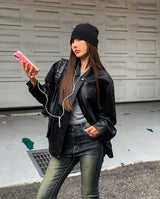 Hazel loose-fit pocket leather jumper