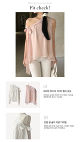 Lovie Unbal One-Shoulder Ribbon Chiffon Blouse