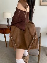 Belted Buckle Cross Double Strap Big Shoulder Bag (3 Colors)