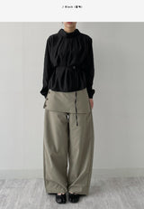 High-Neck Belted Balloon Fit Blouse