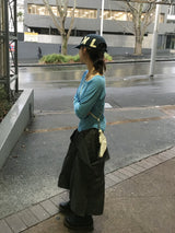 Flare Button Wide Bermuda Pants (3c)