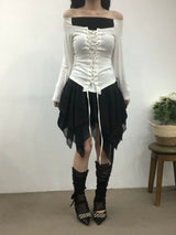 リボンコルセットオフショルダーTシャツ