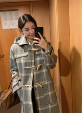 [SHOPPERMADE] アッシュグレーチェックウールロングダッフルコート