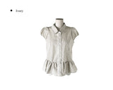 Ripen Check Lace Frill Puff Short Sleeve Shirt